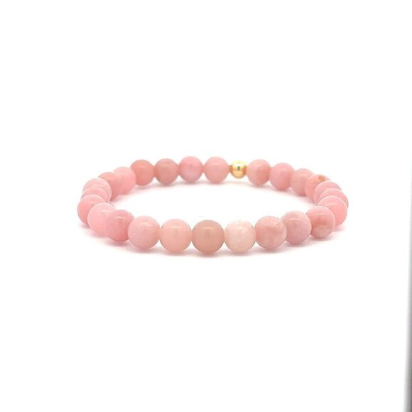 Natural Opal Pink Gemstones 6mm Stretchable Bracelet 18k Gold Bead Charm - Picture 5 of 5